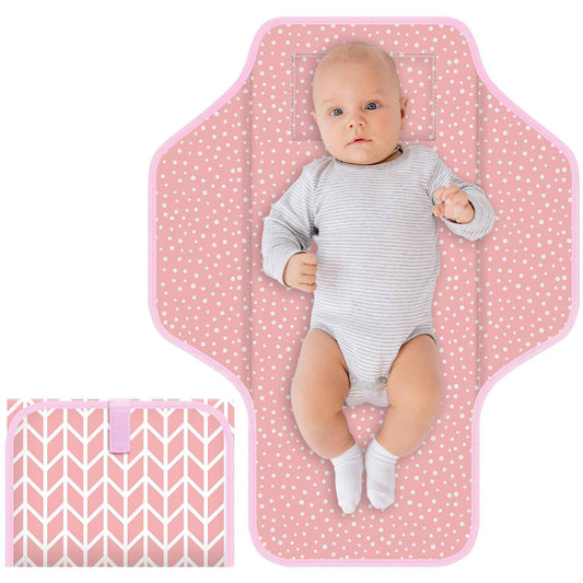 CUXFLS Baby Portable Diaper Changing Pad Foldable Travel Diapering Changing Mat with Built-in Pillow Waterproof Compact Changing Pad for Newborn Baby Changing Station Infant Gift（Pink Stripe）