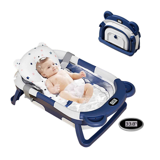 HAHONIA Baby Bath Tub Bear Foldable Bathtub with Integrated Thermometer Childrens Shower Bath Tubs for Toddler 0-15 Months
