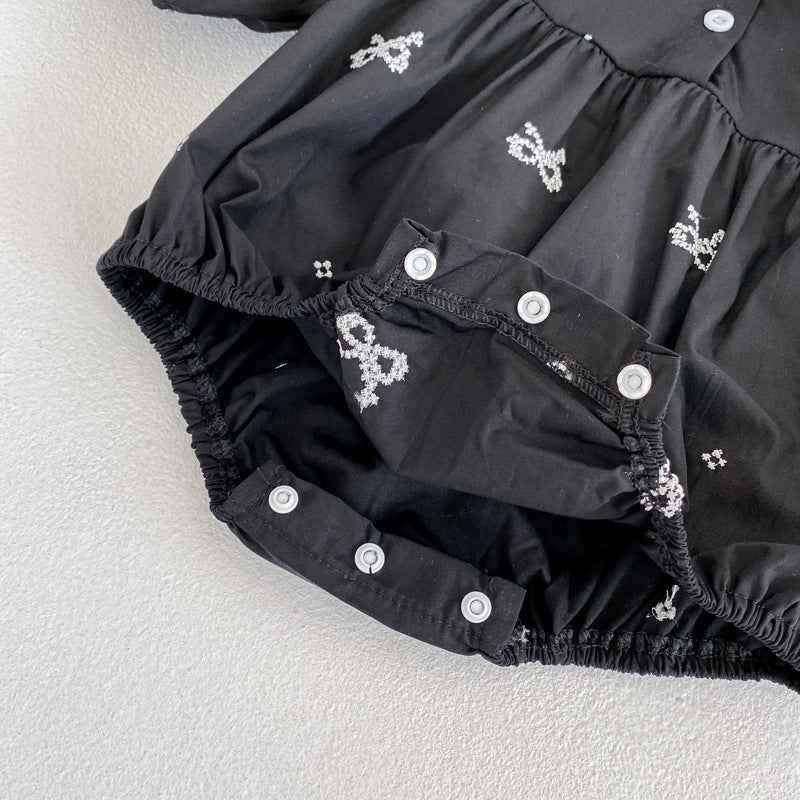 Long-Sleeved Cotton Embroidered Onesies for Girls