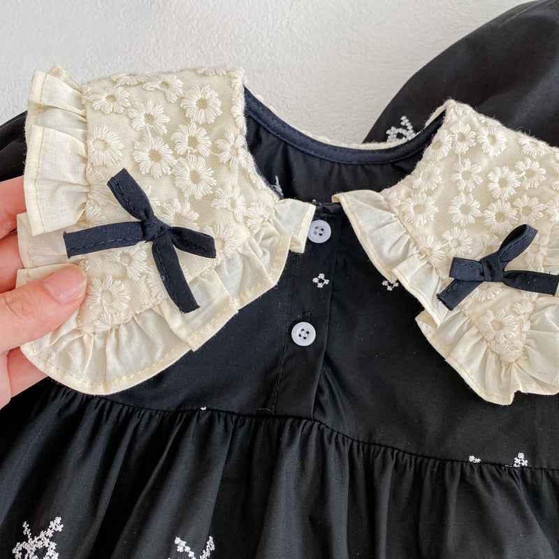 Long-Sleeved Cotton Embroidered Onesies for Girls
