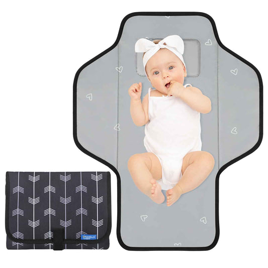 Baby Portable Changing Pad Travel - Waterproof Compact Diaper Changing Mat with Built-in Pillow - Lightweight & Foldable Changing Station Newborn Shower Gifts