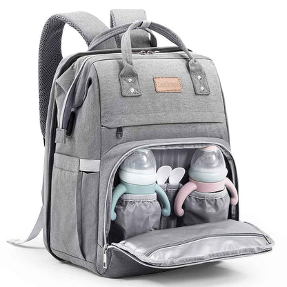 LexiRoman Diaper Bag Backpack Large Capacity Diaper Bag with Changing Pad for Boy Girl Travel for Moms Dads Baby Registry Search Shower Gifts Waterproof Gray