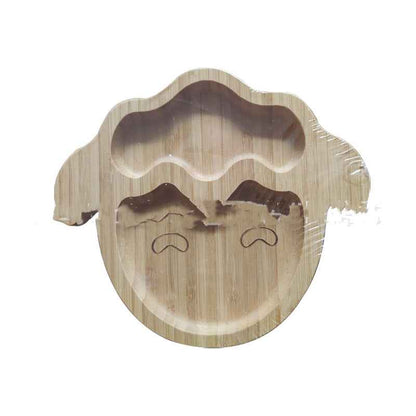 Bamboo Cartoon Baby Suction Bowl with Silicone Spoon Set