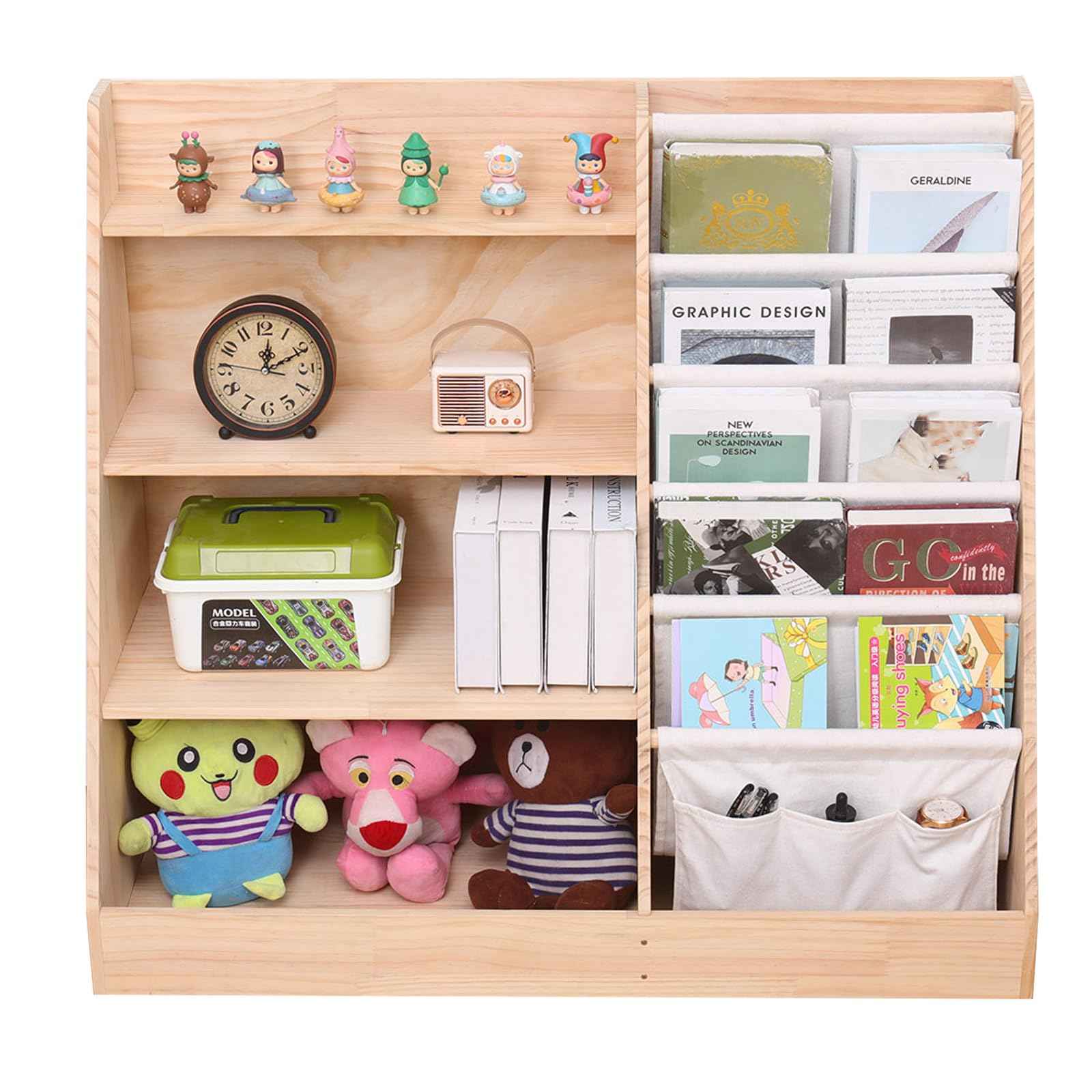 FDHUIJIA 4 Tier Kids Wooden Bookshelf5 Layer Sling Children BookcaseBaby Storage Book RackBook and Toy Organizer Cabinet ChestBook Display ShelfPlayroom Nursery Classroom Library