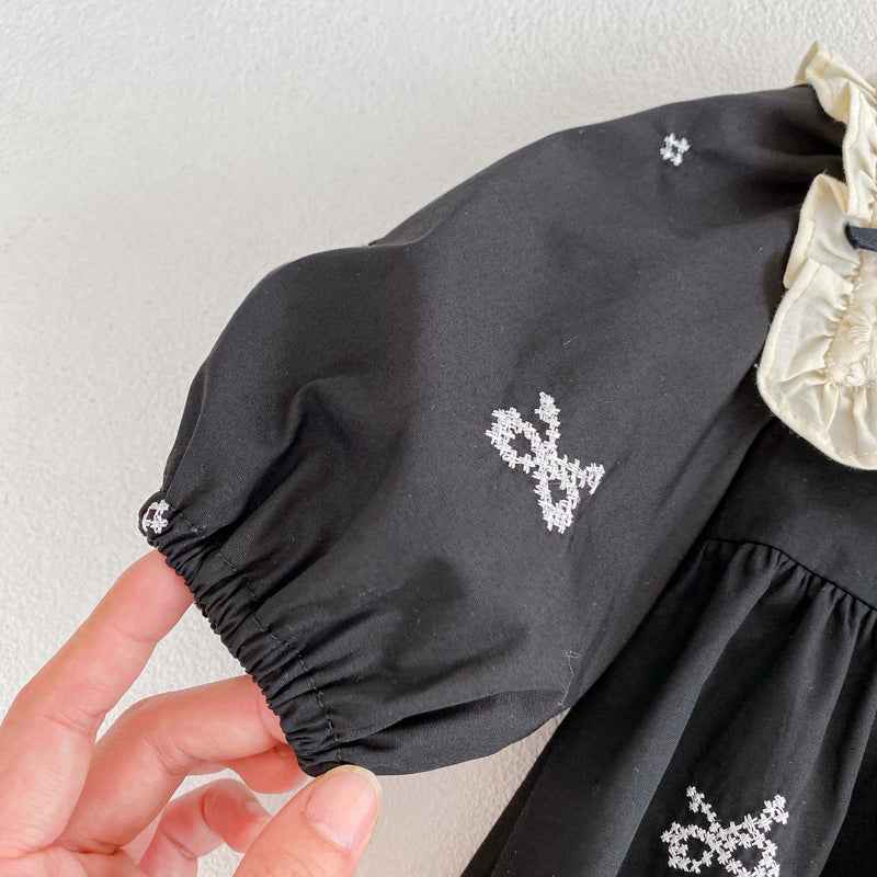 Long-Sleeved Cotton Embroidered Onesies for Girls