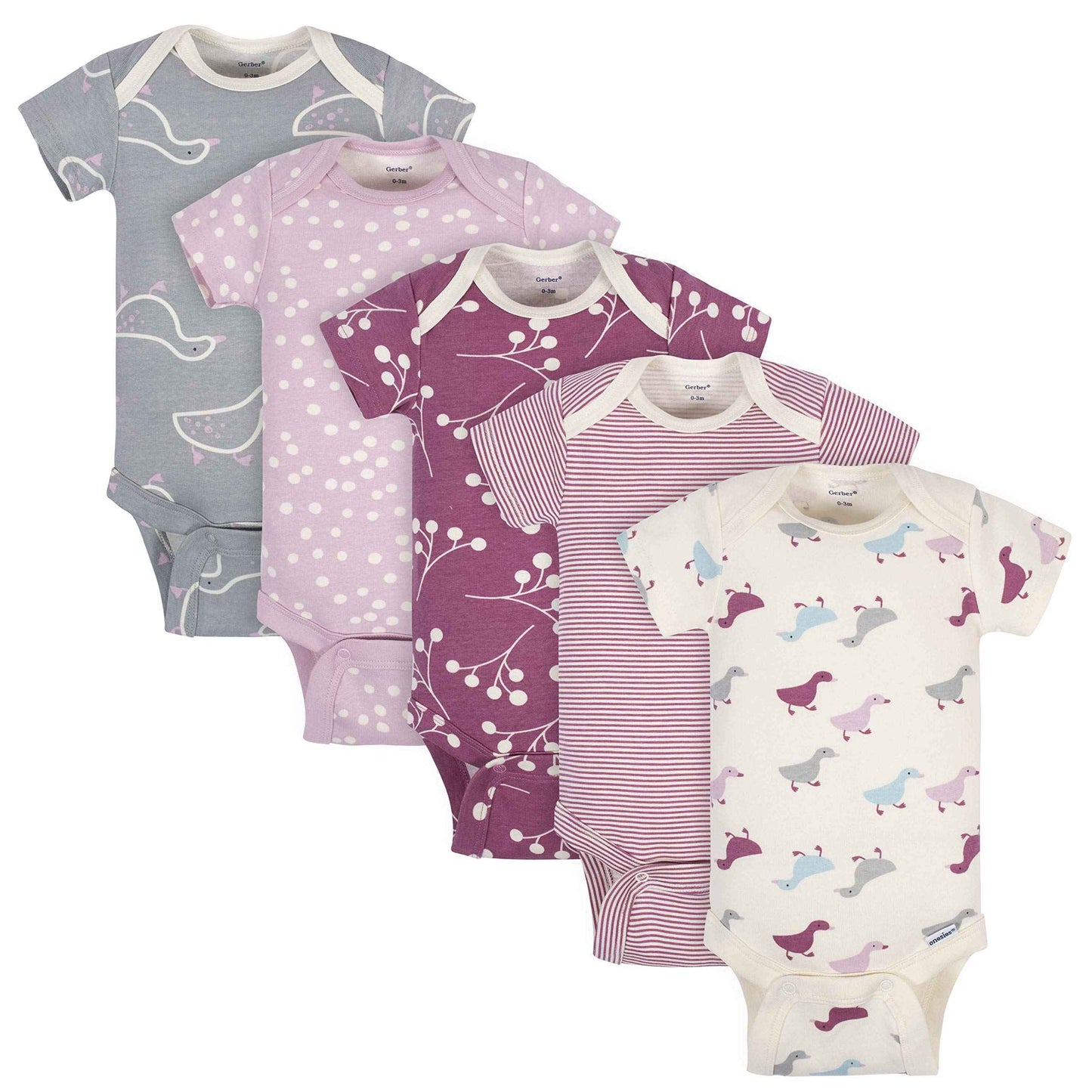 Grow by Gerber Baby Girls 5-Pack Short-Sleeve Onesies Bodysuits Grey/Pink/Ivory 3-6 Months