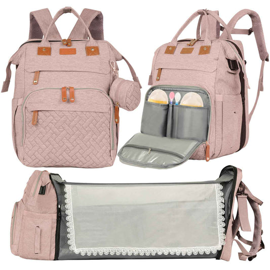 XTGVZ large diaper bag backpack，baby bag with changing station for Boys Girls，Multifunctional Diaper Bag，Mommy Bag With USB Charging Port（Pink）