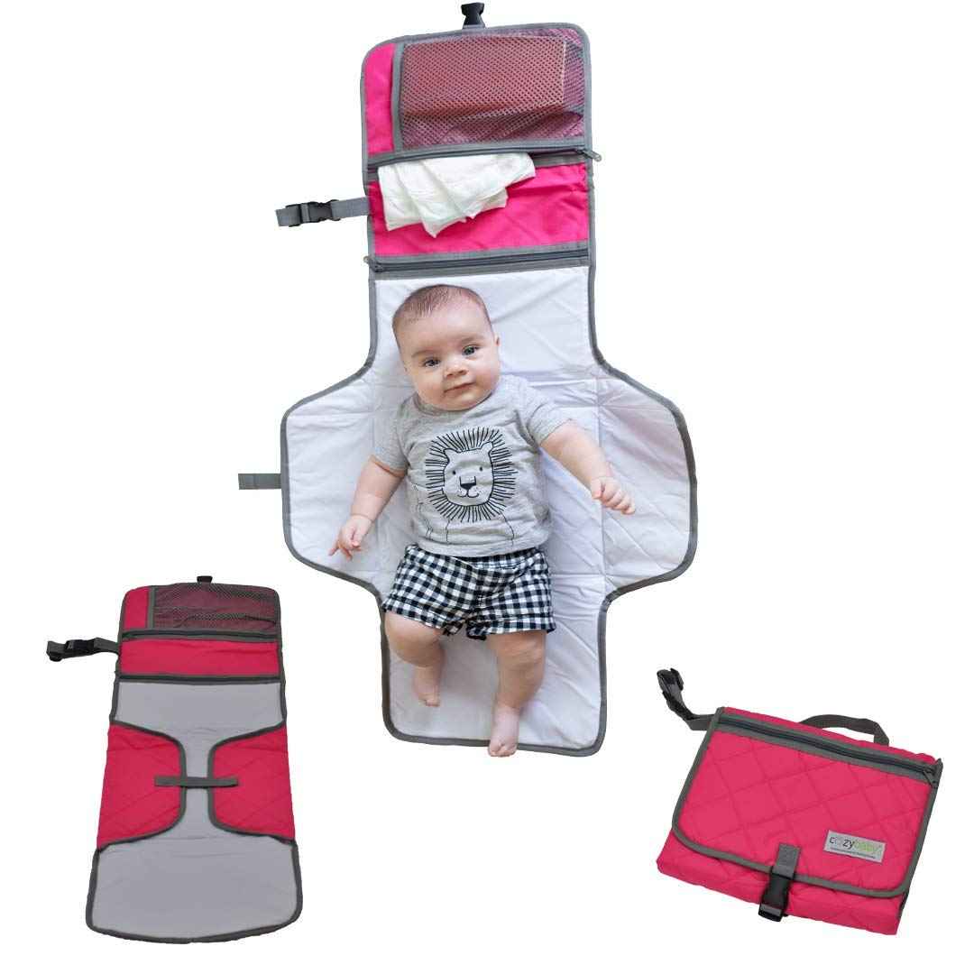 Cozy Babys On-The-Go Diaper Changing Pad/Station/Mat - Waterproof Padded Diaper Changing Station/Mat with Storage Makes Messy Change Time a Breeze for Busy Moms (Pink Cheer)