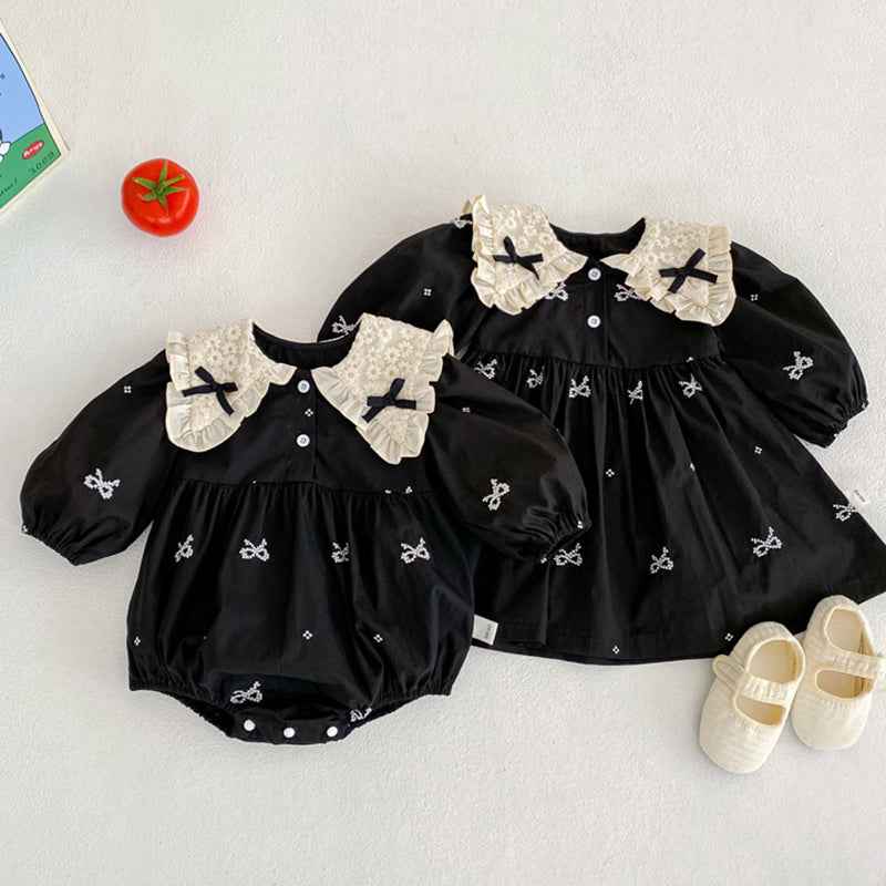 Long-Sleeved Cotton Embroidered Onesies for Girls
