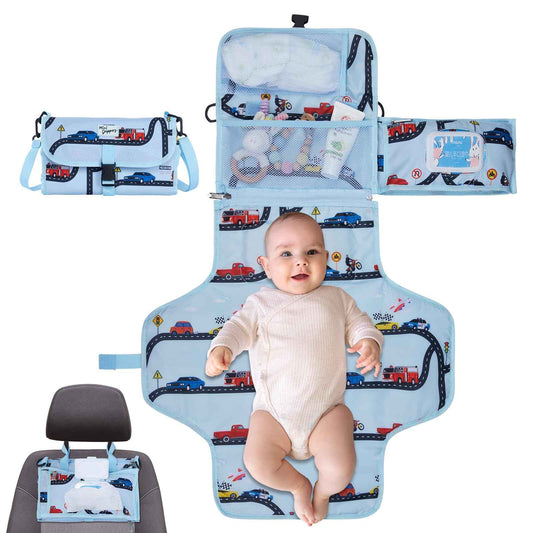 MiniDappers Baby Portable Changing Pad Travel Waterproof Diaper Changing Mat with Shoulder Strap Lightweight & Foldable Changing Station Newborn Changing Mat Baby Bag Registry Baby Shower Gifts
