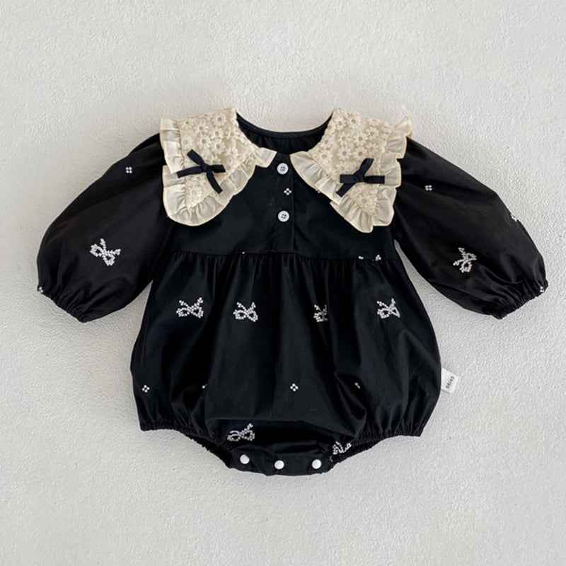 Long-Sleeved Cotton Embroidered Onesies for Girls