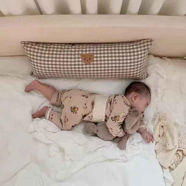 Plaid Bear Cotton Anti-Collision Pillow for Baby Bed