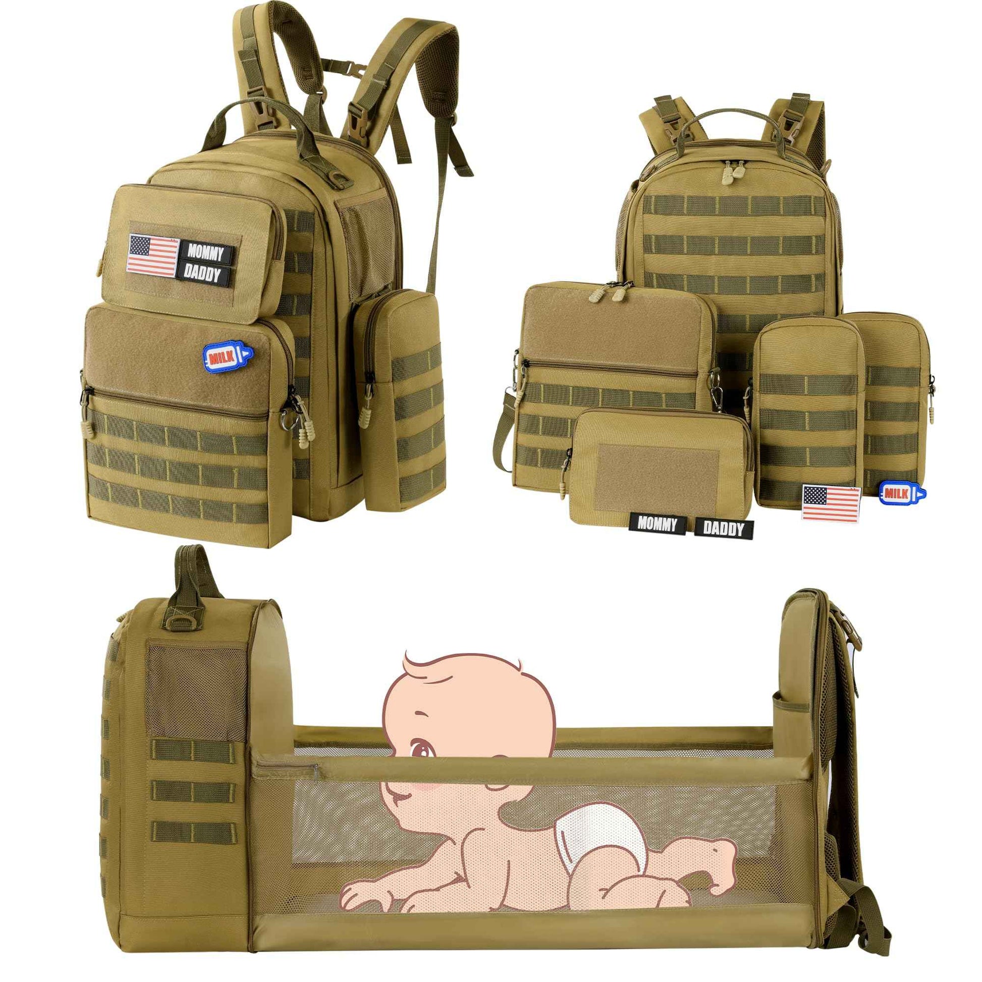 MABOZOO Baby Diaper Bag Backpack Combo with 4 Detached Bag Diaper Bag with Expandable Diaper Changing Station and Pad Dad Diaper Bag Baby Bag for Boys Girls