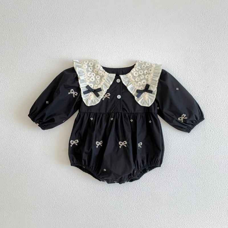 Long-Sleeved Cotton Embroidered Onesies for Girls