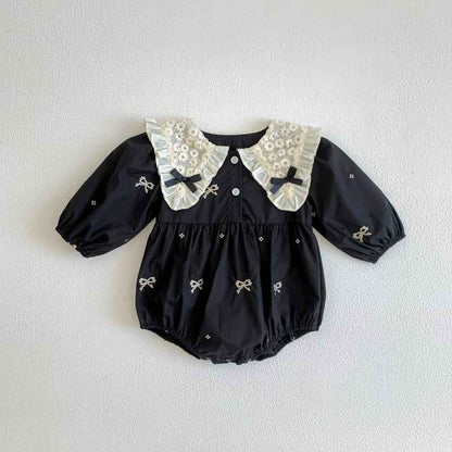 Long-Sleeved Cotton Embroidered Onesies for Girls
