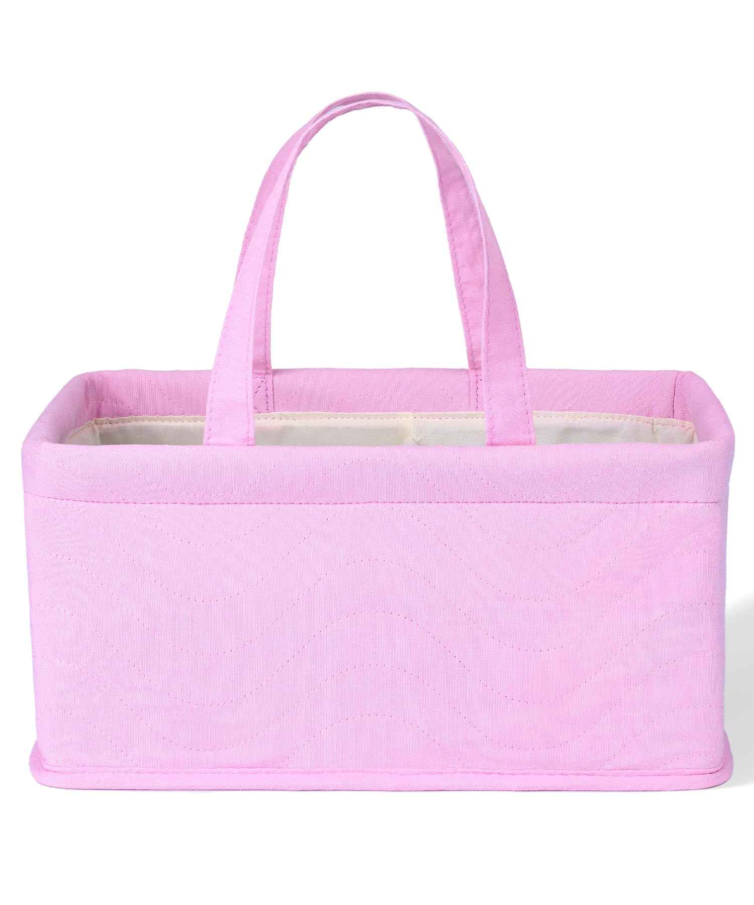Diaper Organizer in pink quilted fabric, perfect for storing baby essentials like diapers and wipes.