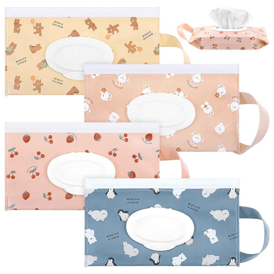Set of 4 colorful Reusable Wipes Dispenser for organized baby wipes, featuring cute animal designs.