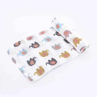Newborn Blankets featuring playful elephant design, made of soft bamboo cotton, perfect for swaddling.