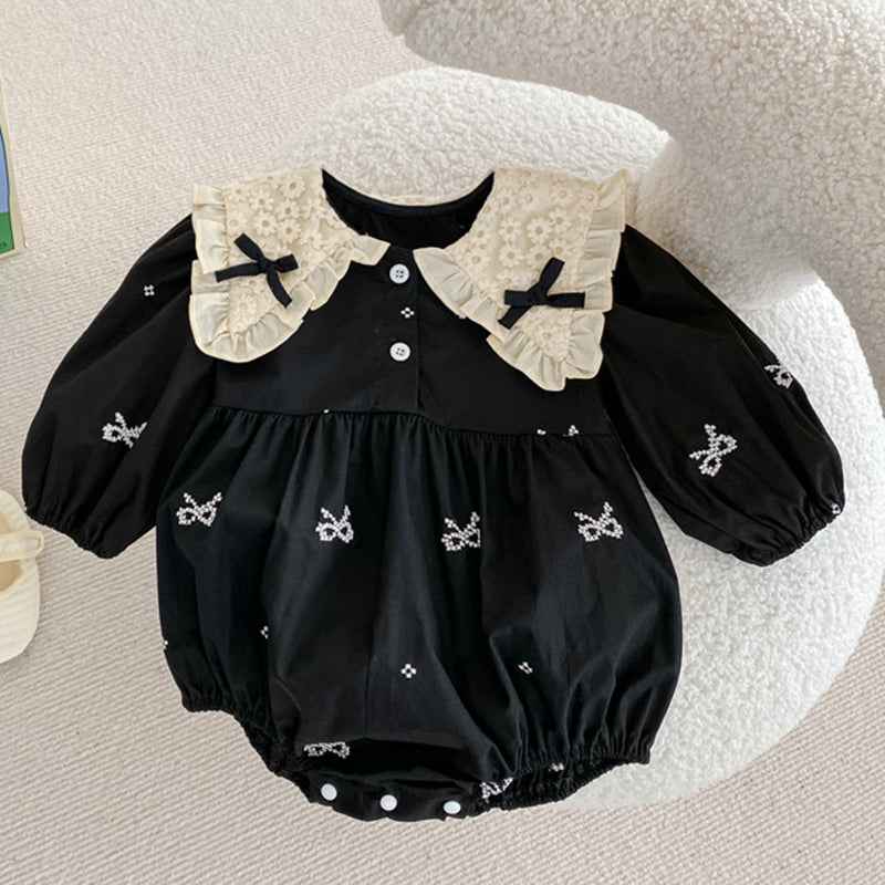 Long-Sleeved Cotton Embroidered Onesies for Girls