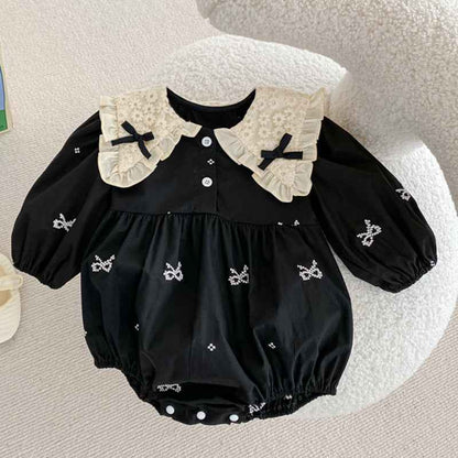 Long-Sleeved Cotton Embroidered Onesies for Girls