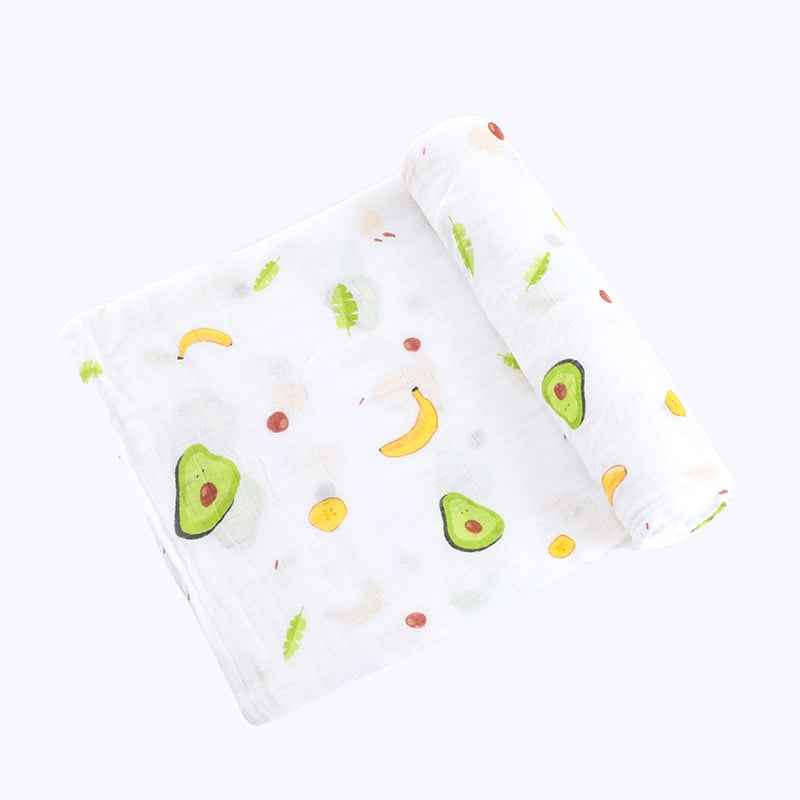 Newborn Blankets featuring fruit and leaf patterns, perfect for swaddling and gentle on delicate skin.