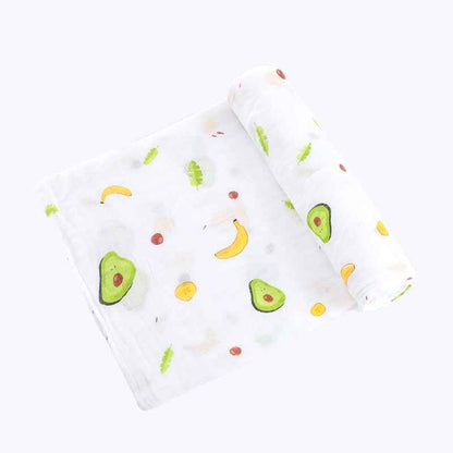 Newborn Blankets featuring fruit and leaf patterns, perfect for swaddling and gentle on delicate skin.