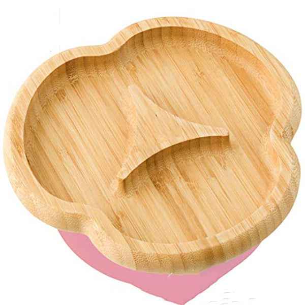 Bamboo Cartoon Baby Suction Bowl with Silicone Spoon Set